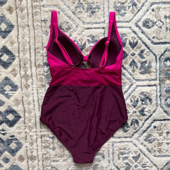 Boden tie front swimsuit- One Piece in Pink and Berry shades size 10 - Picture 3 of 5
